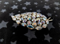 Pretty Leaf Shape 2" Rhinestone Brooch Unmarked